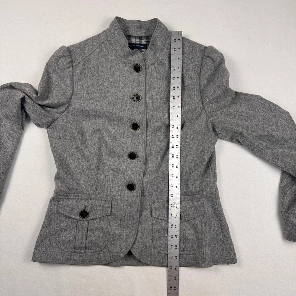 Vintage Banana Republic Jacket Women 10 Gray Wool Blend Military Puff Sleeve